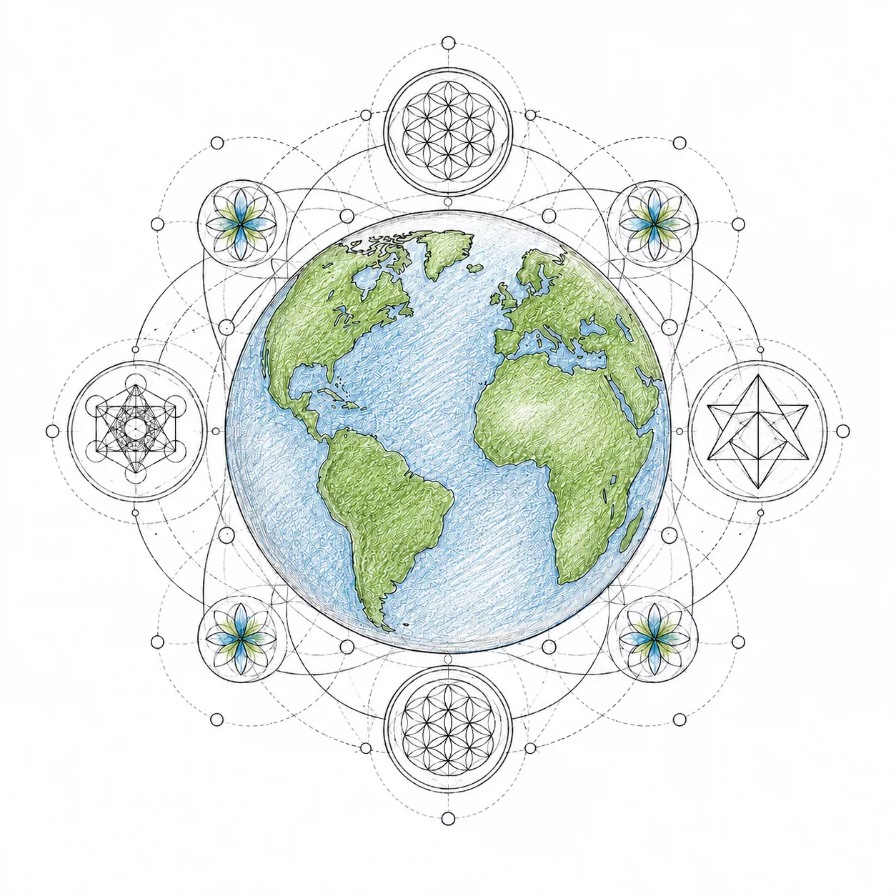 The Earth surrounded by geometric patterns, representing interconnected learning and systems thinking